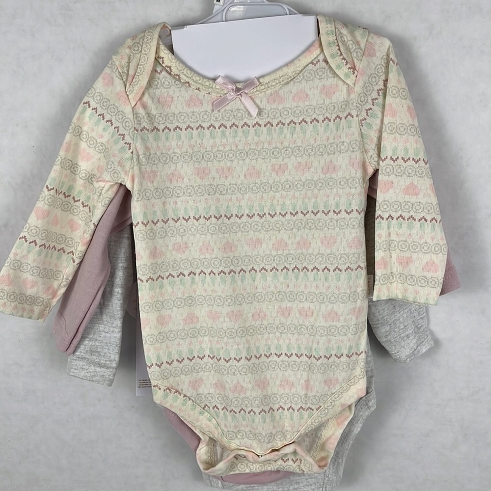 Tahari Baby 3 Piece Creeper Set Bodysuits Gray Rose Yellow Embroidered Solid - Picture 5 of 9